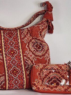 Vintage Vera Bradley Quilted Bag with Matching Quilted Zip ID Wallet Set